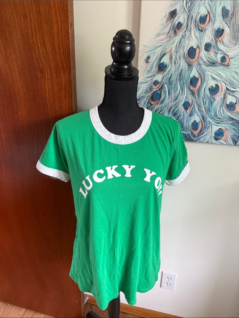 PINK Victoria's Secret Green 'Lucky You' Ringer Tee